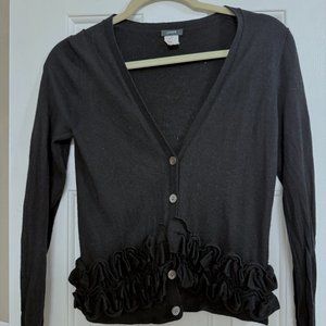 J. Crew women’s black button up merino wool ruffle cardigan S